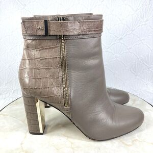 Ann Taylor Ankle Booties Womens 8.5 Taupe Leather Sam Croc Embossed Heel Boots